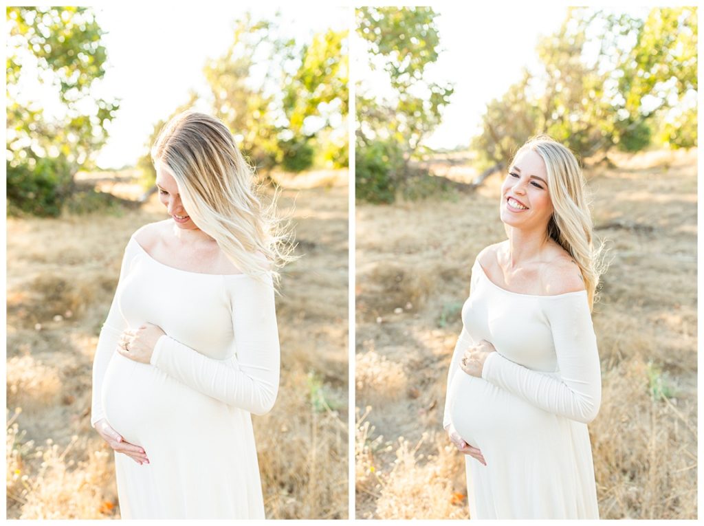 maternity photos of mom holding belly