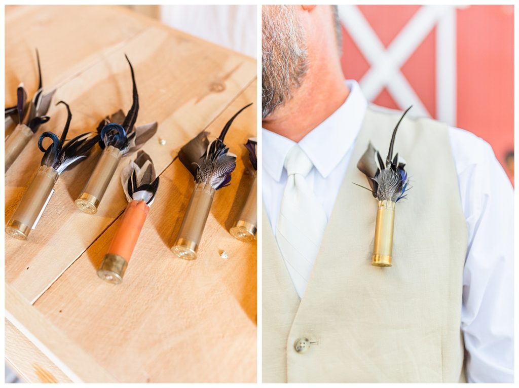 bullet casing boutonnière on wedding day