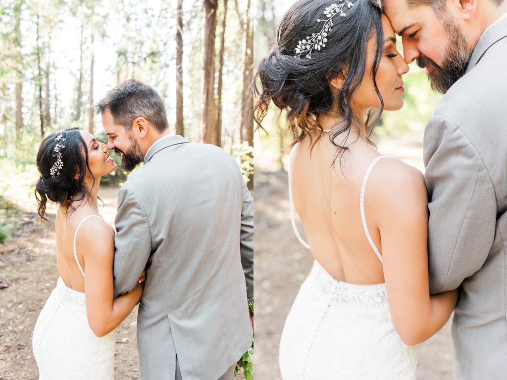 bride and groom portraits in forest