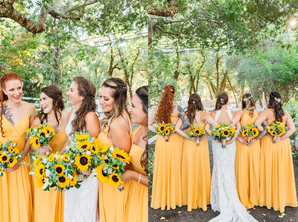 bridesmaids portraits in yellow dresses