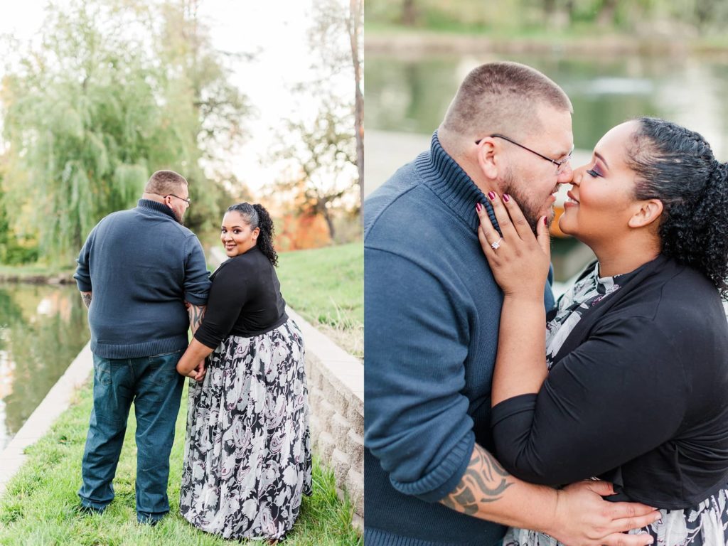 kissing pose at engagement session