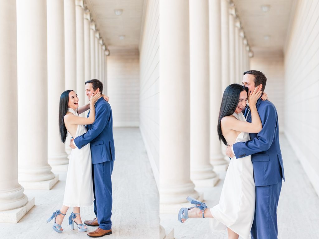 couple laughing together engagement photos
