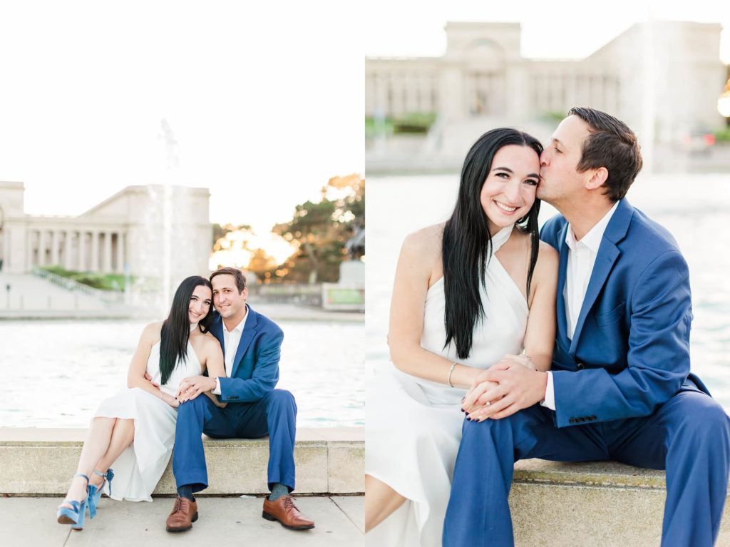engagement photos in front of fountain