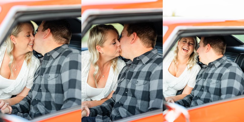 couple sitting in old car photos