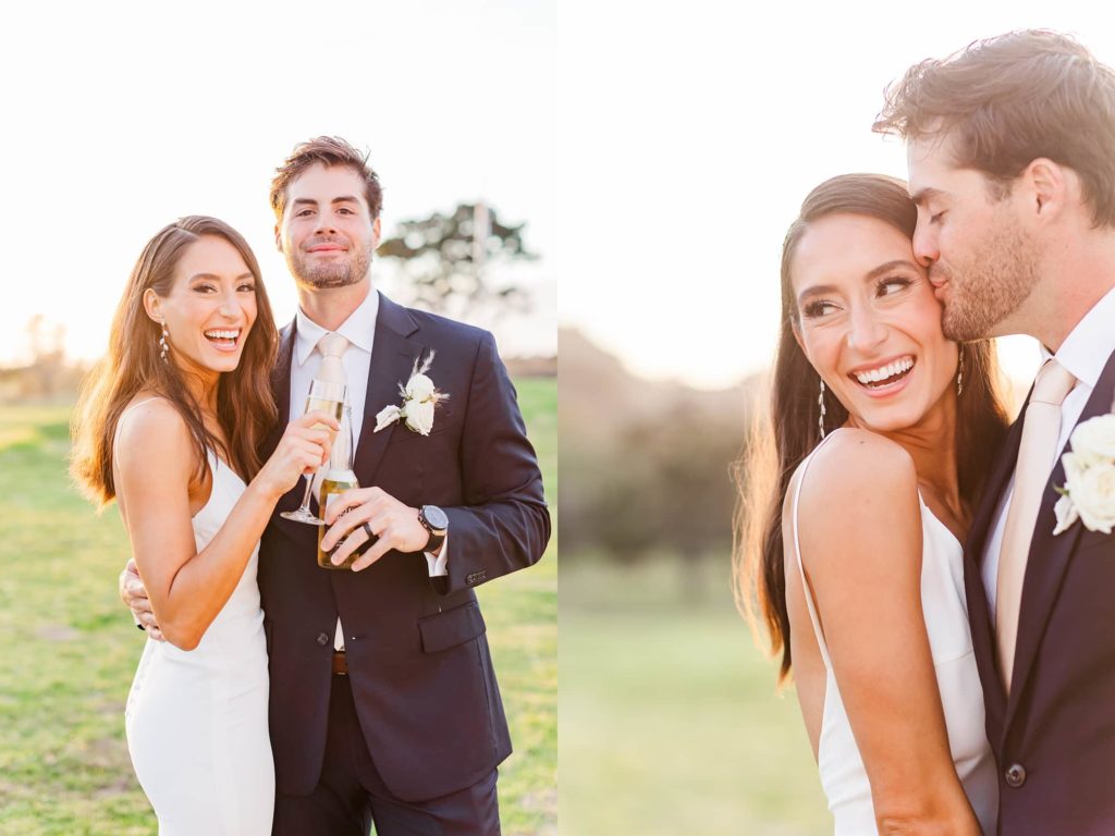 happy bride and groom sunset portraits 