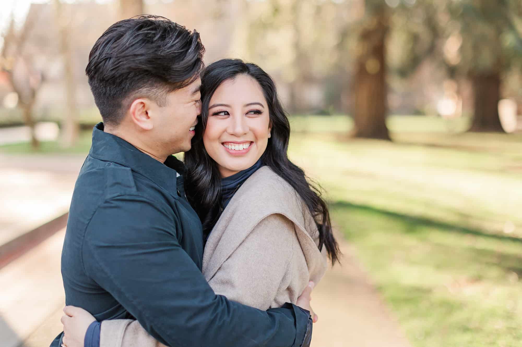 couple hugging pose at engagement session