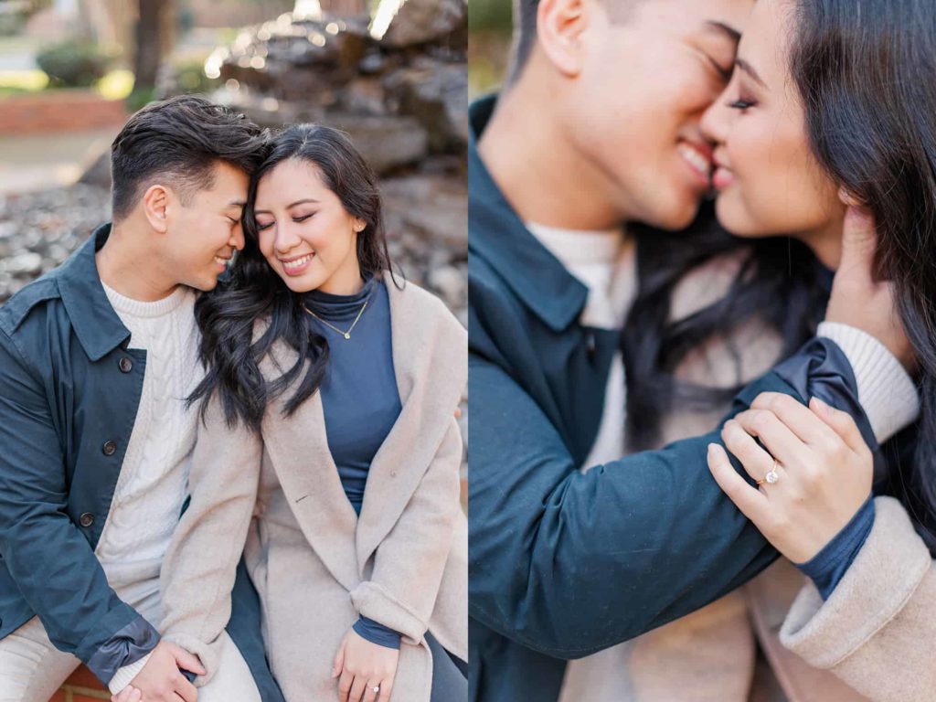 romantic portraits of couple forehead to forehead