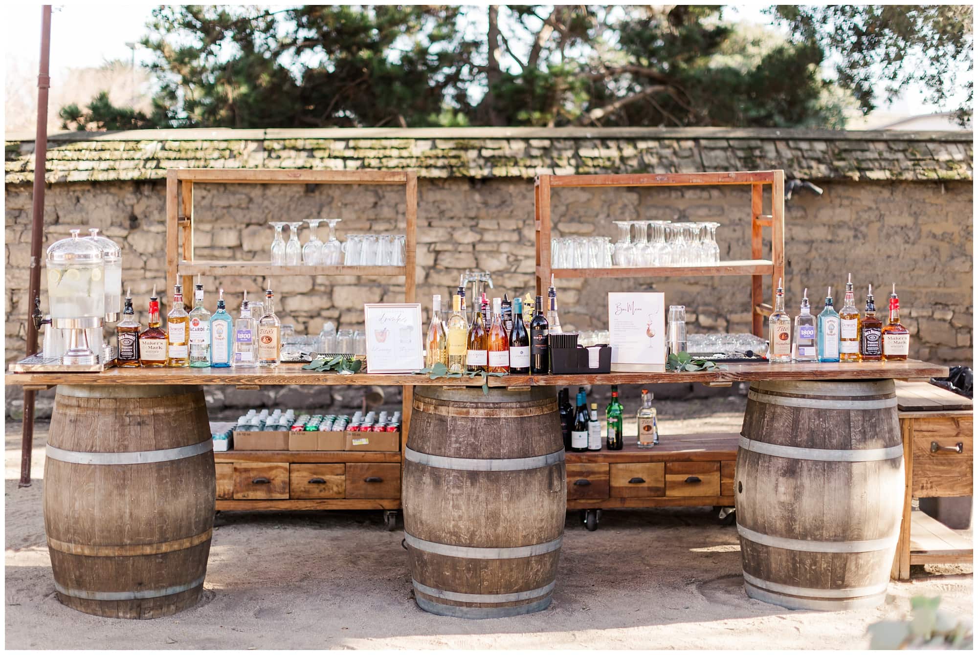 bar set up at wedding at the barns at cooper molera
