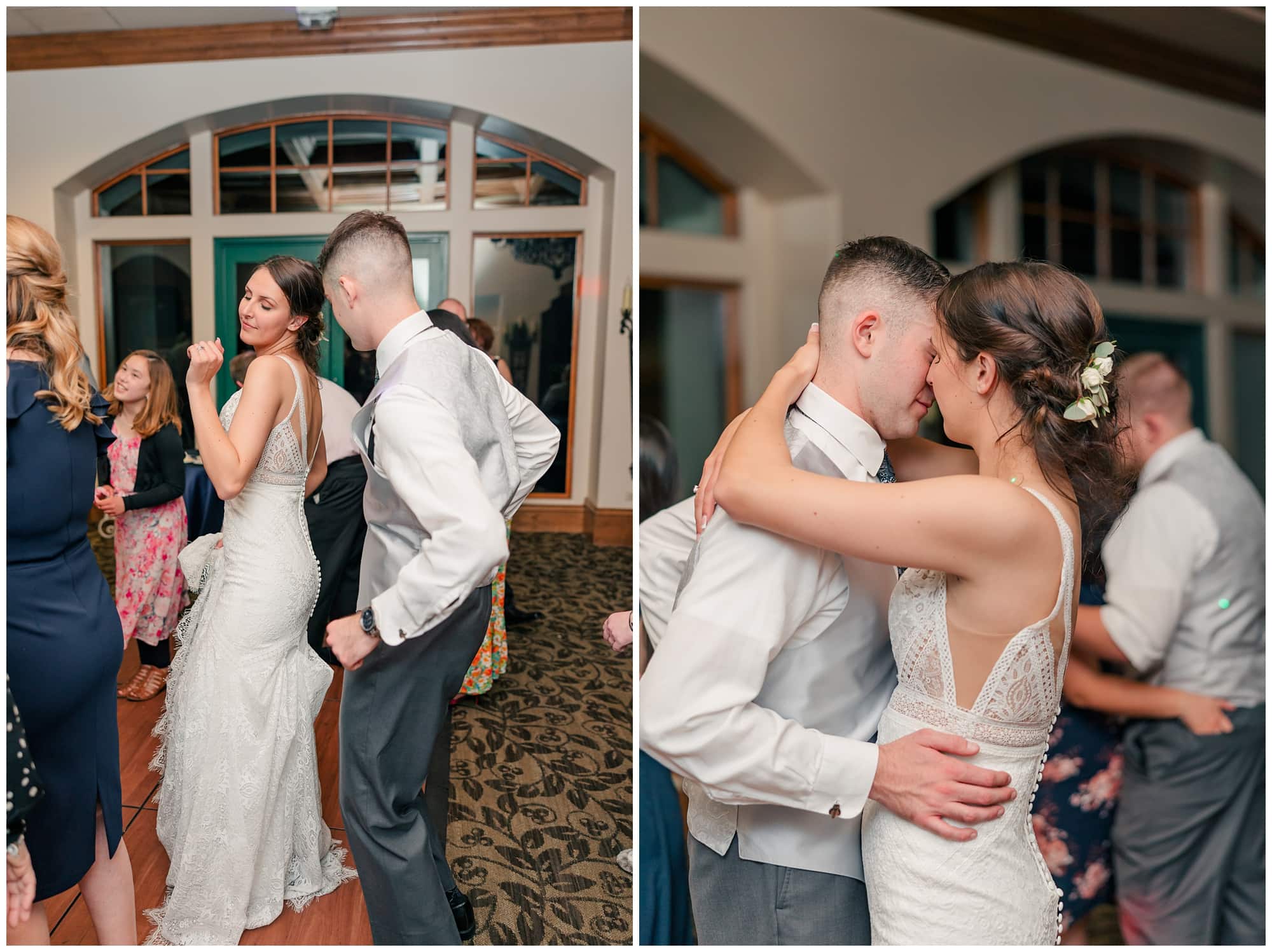 bride and groom dancing on dance floors