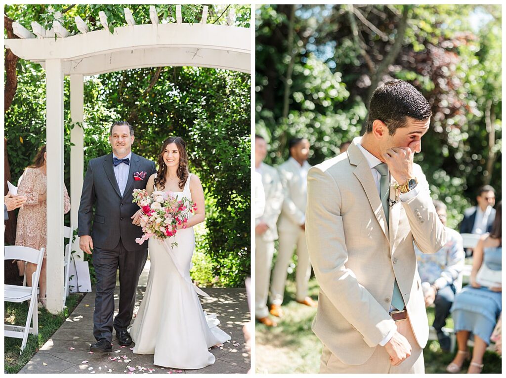 groom emotional at ceremony at the gardens at sutter creek