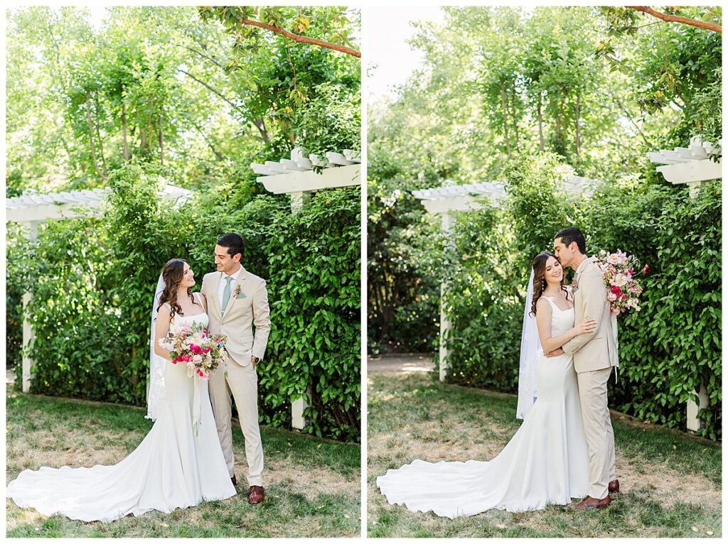 bride and groom romantic portraits at the gardens at sutter creek