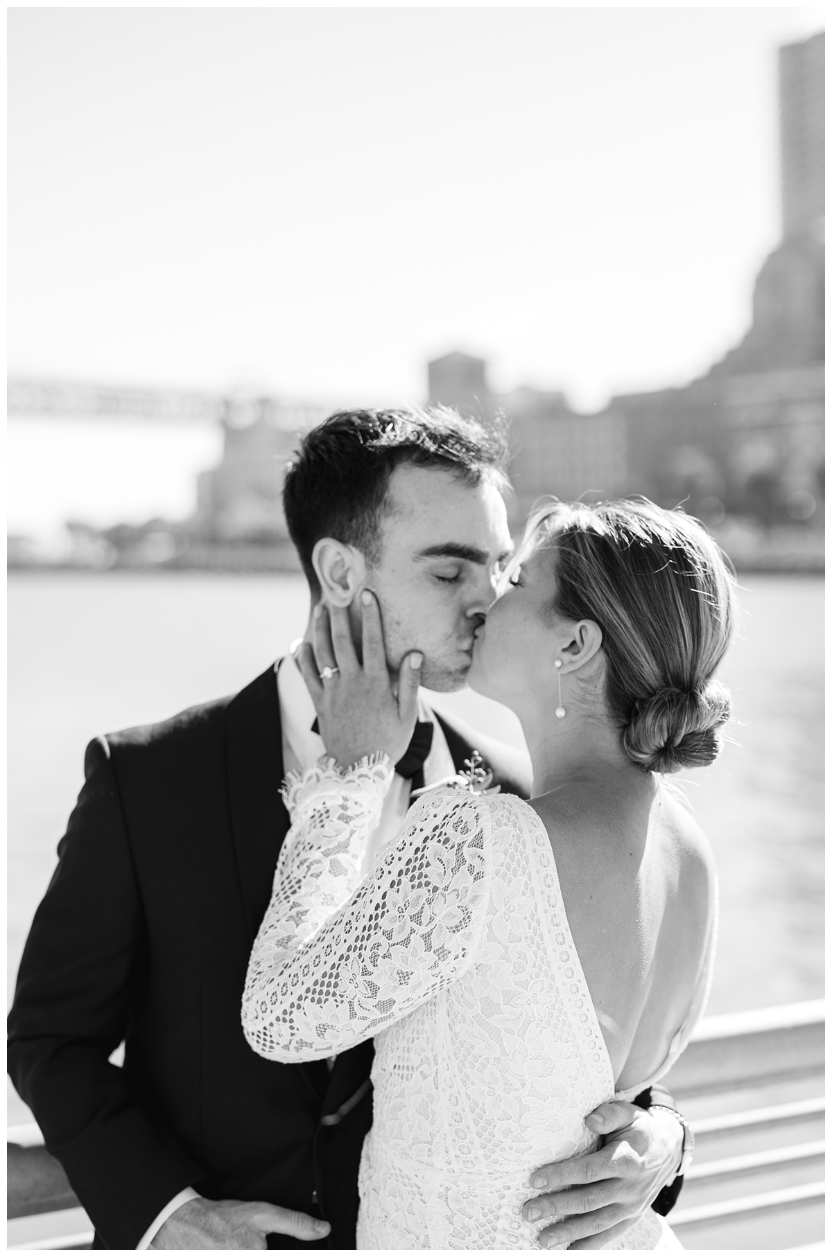 bride and groom photos on pier 14
